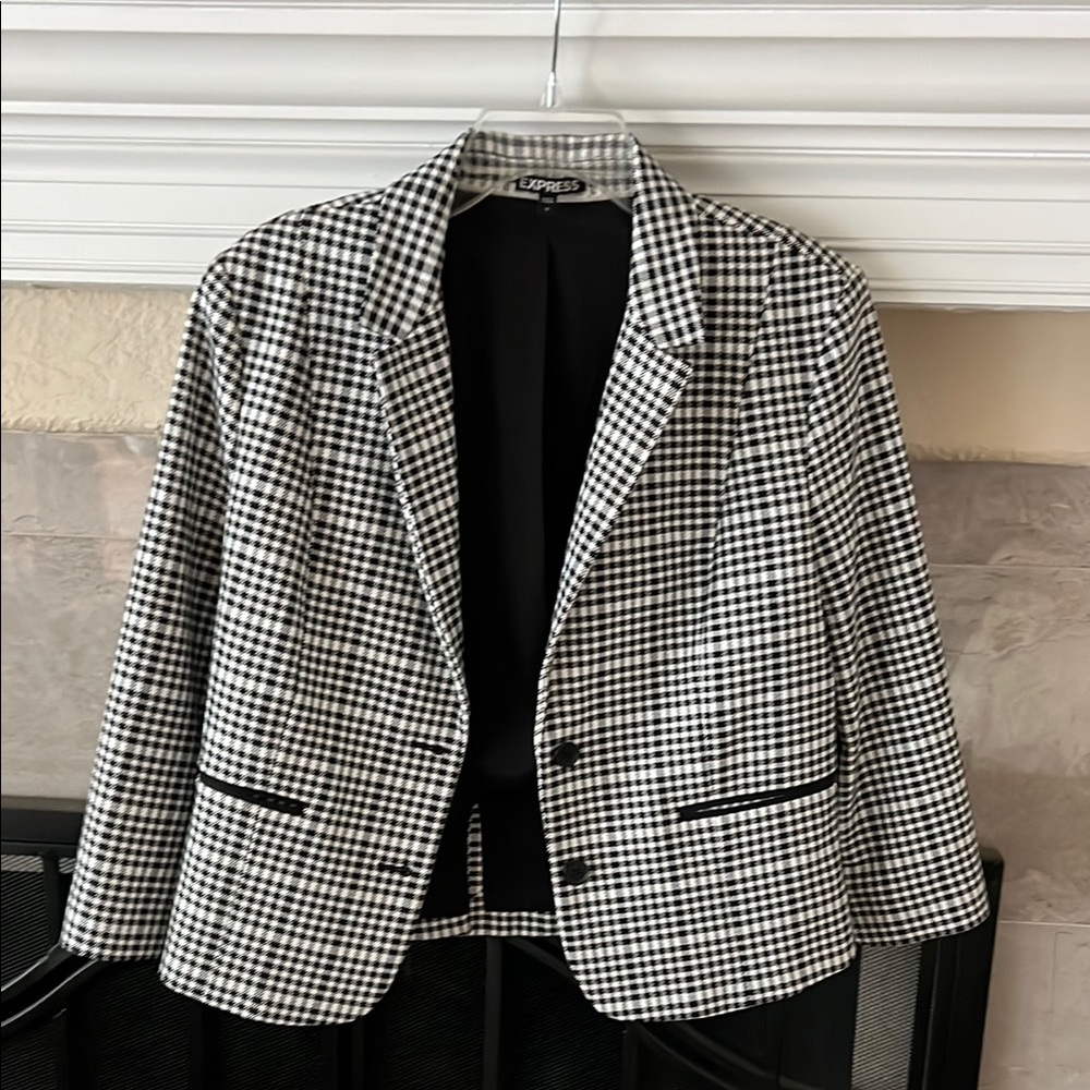 Express Black and White Checkered Suit Jacket